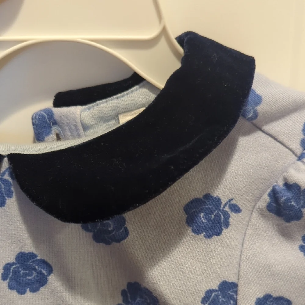 Blue Floral Kids Dress with Black Collar - Picture 2 of 6